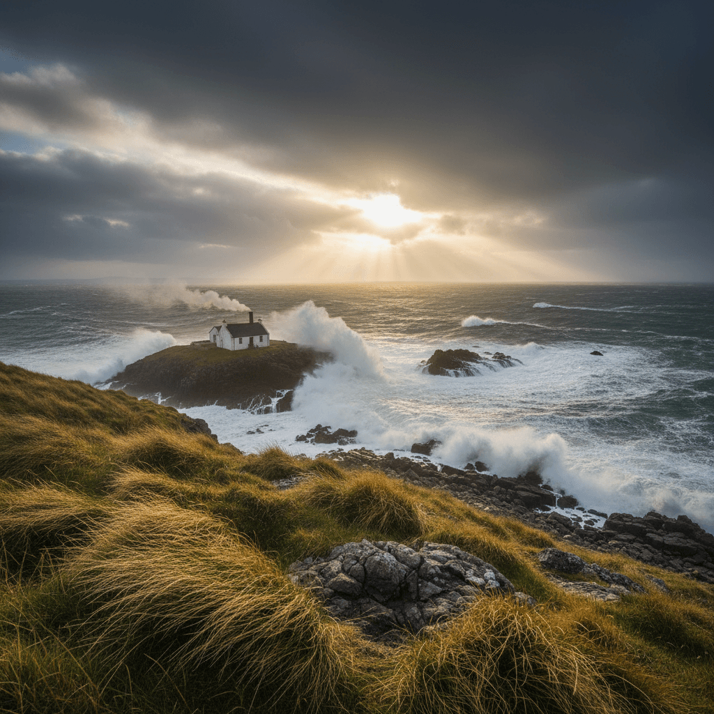 Islay coastline with dramatic clouds and rocky shore